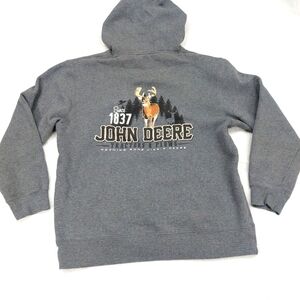 JOHN DEERE MENS UNISEX GRAY DEER BUCK BACK GRAPHIC PULLOVER HOODIE SIZE LARGE